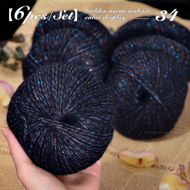 [6-skeins Pack] Sequined Flash Medium-thick Yarn, Ombre Hand Knitting Crochet Thread, Scarves Sweaters Hats, Factory