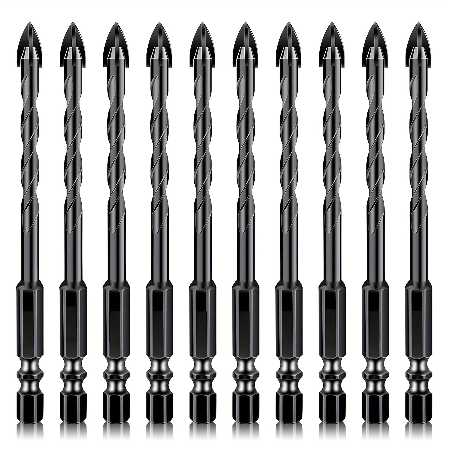 

10pcs Multi-surface Drill Bits, Carbide Tip, Hex Shank Metal Masonry Drill Set For Glass, Concrete, Brick, Wood, Plastic, Ceramic Tile, Mirror Drilling Tools With Shank Design