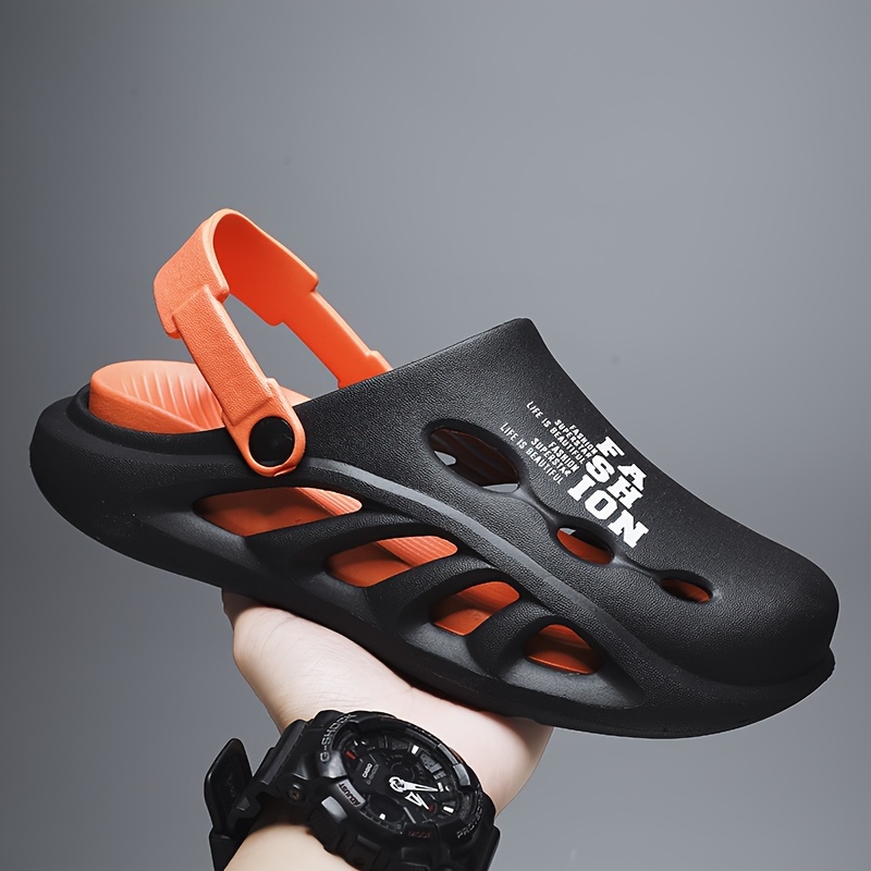 mens trendy street style color block hollow out chunky clogs comfy non slip durable anti odor eva slippers for mens outdoor activities 8