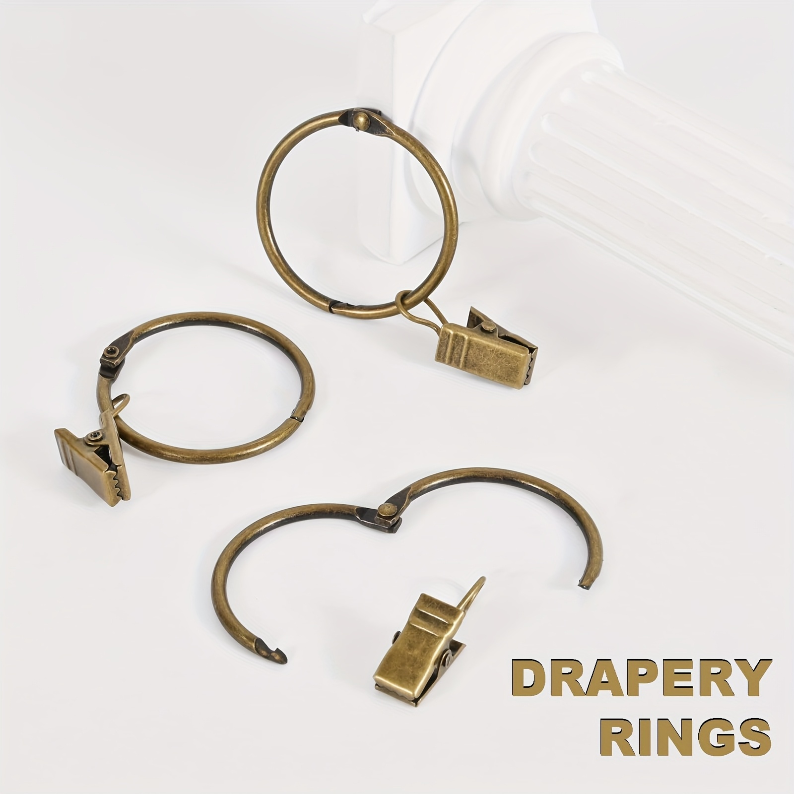 E-shop Bronze 1,5-Zoll Innendurchmesser öffnbarer Metallring-Vorhangclip, rostfreie dekorative Vorhangclips mit Ringvorhangstangen-Haken, geeignet für