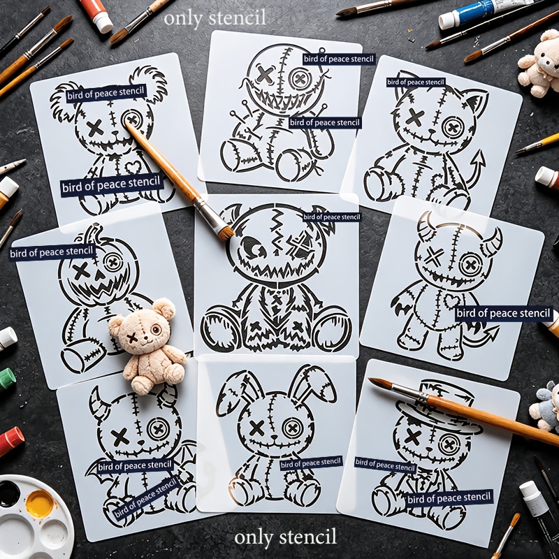 TEMU 9pcs Distressed Style Doll Pattern Templates, Washable Painting Templates, (original Innovative Product), Reusable For Walls, Canvas, Textiles,