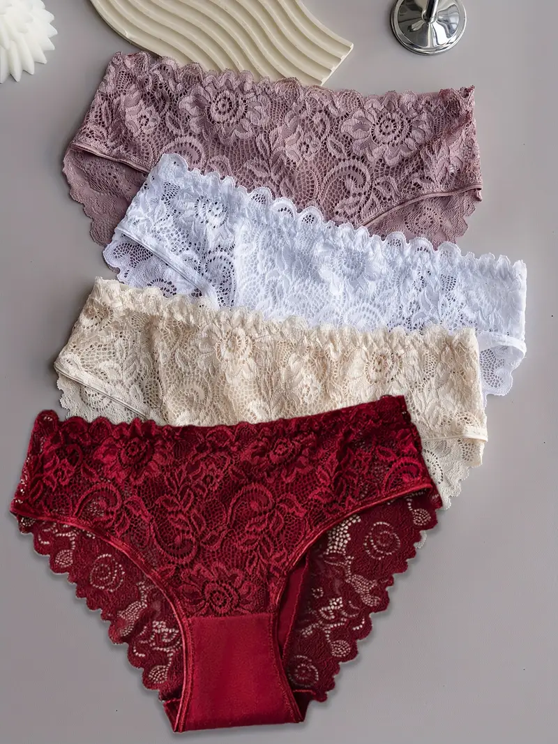 4pcs womens floral lace jockstrap underwear breathable comfortable briefs with contrast lace detailing sexy elegant design for casual attire everyday underwear floral lace detailing smooth texture fabric Product details 31