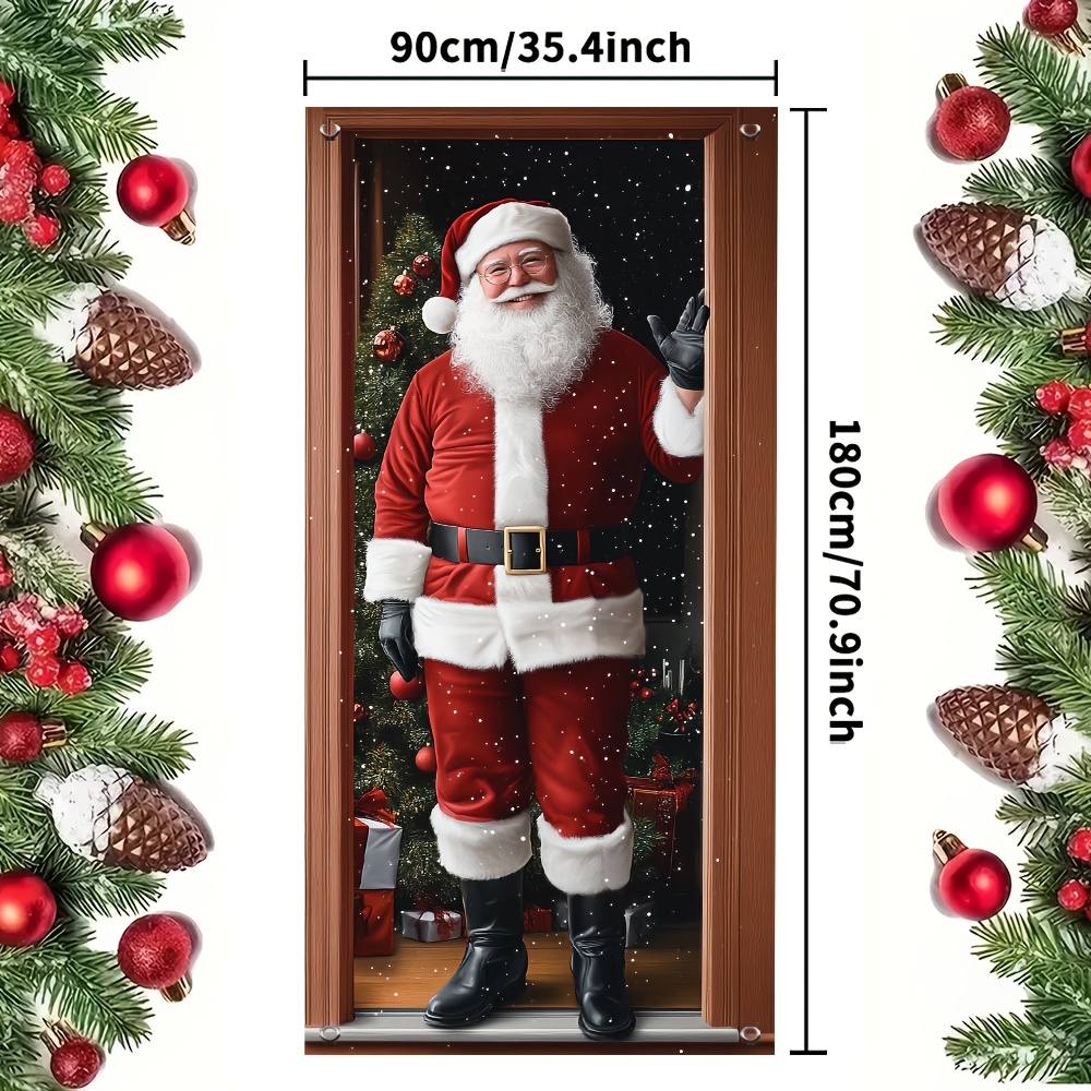 TEMU 2d Door Banner, Santa Claus Christmas Door Cover - 35.4" X " Polyester, Festive Holiday Decorations, Multifunctional, , Vibrant Seasonal