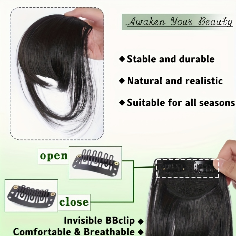 goddess clip on bangs hair extension for women straight natural looking   versatile for daily wear special occasions easy to style daily hairpiece straight hairpiece secure clip in details 2