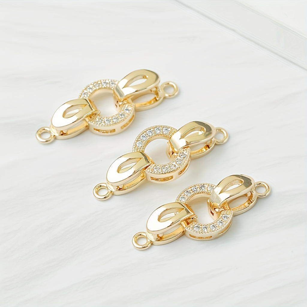

Gold-tone Zirconia-studded Chain Link Clasp - Versatile Necklace Fastener For Sewing And Crafts