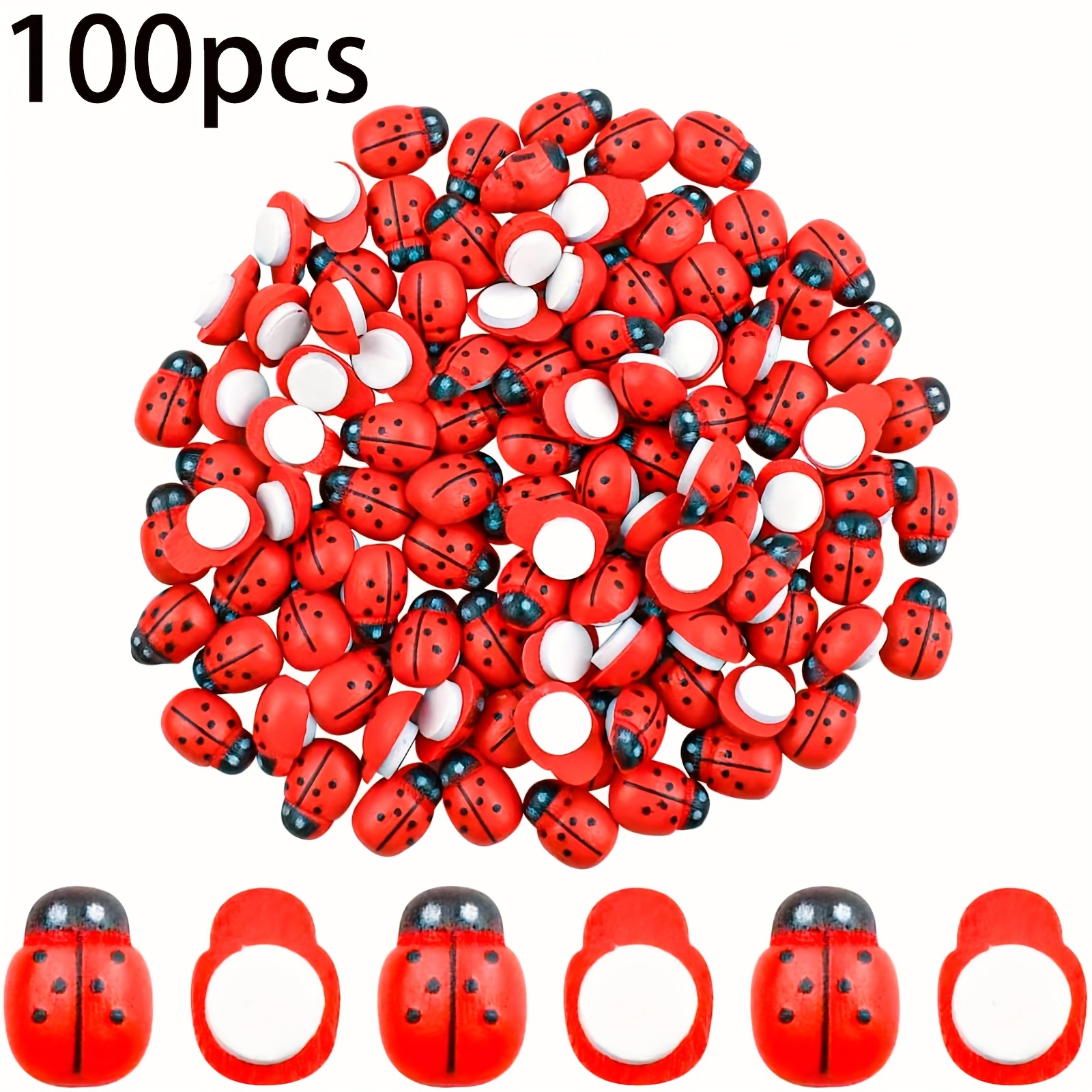 

100pcs Coccinelles Rouges en Bois pour l'Artisanat - Décorations Miniatures Auto-Adhésives, Parfaites pour les DIY, le Scrapbooking & les Fêtes de Jardin