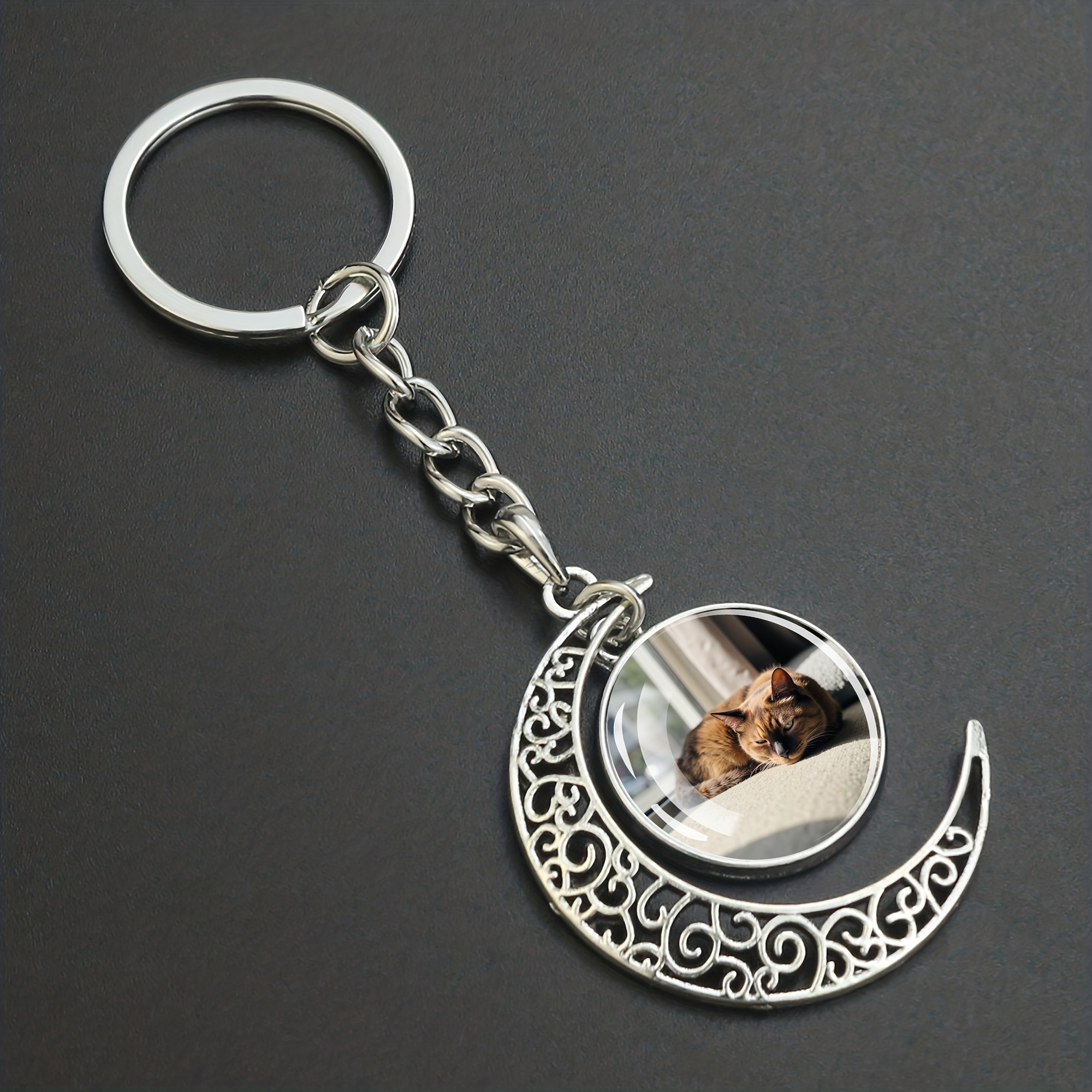 TEMU 1pc Customized Photo Keychains Luminous Glass Dome Pendant Key Chain For Men And Women Personalized Custom Picture Image Keyring Creative