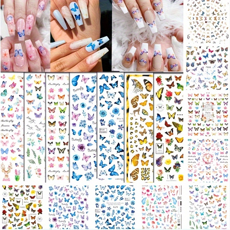 

20 Sheets Butterfly Nail Stickers Self-adhesive Nail Art Decals Nail Designs Butterflies Flowers Pattern Decorations For Nail Art Supplies