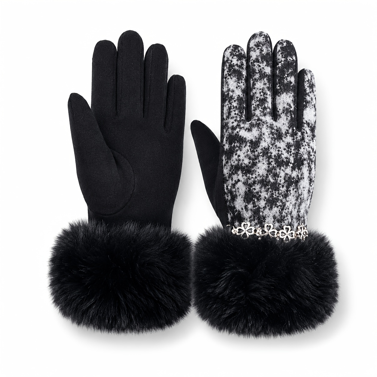 Winter Plush Ruffled Thickened Gloves, Fashionable Warm Style
