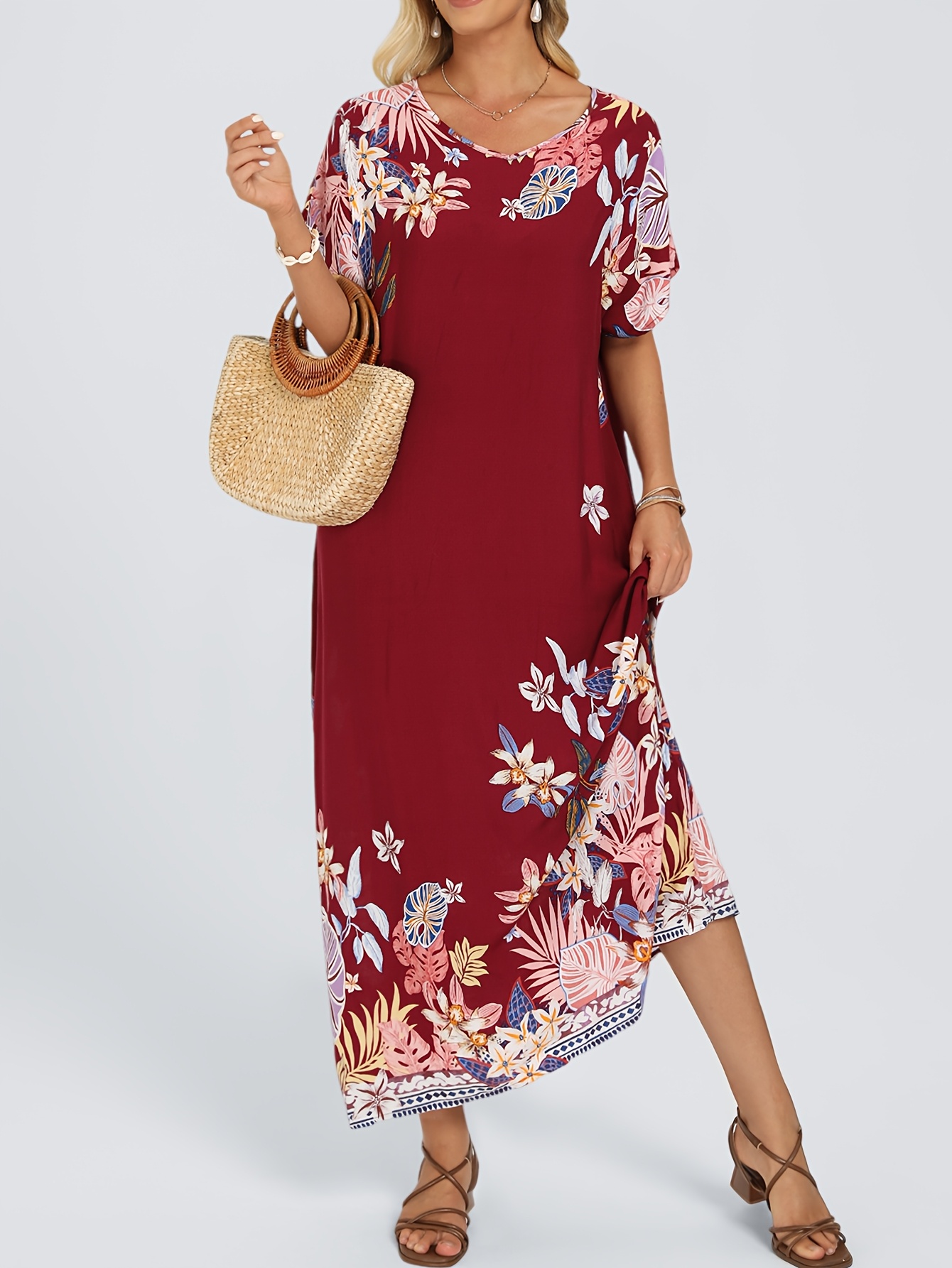 chinese dress ladies Petal and Pup Women's Calypso Long Sleeve Maxi Dress - Burgundy Peony