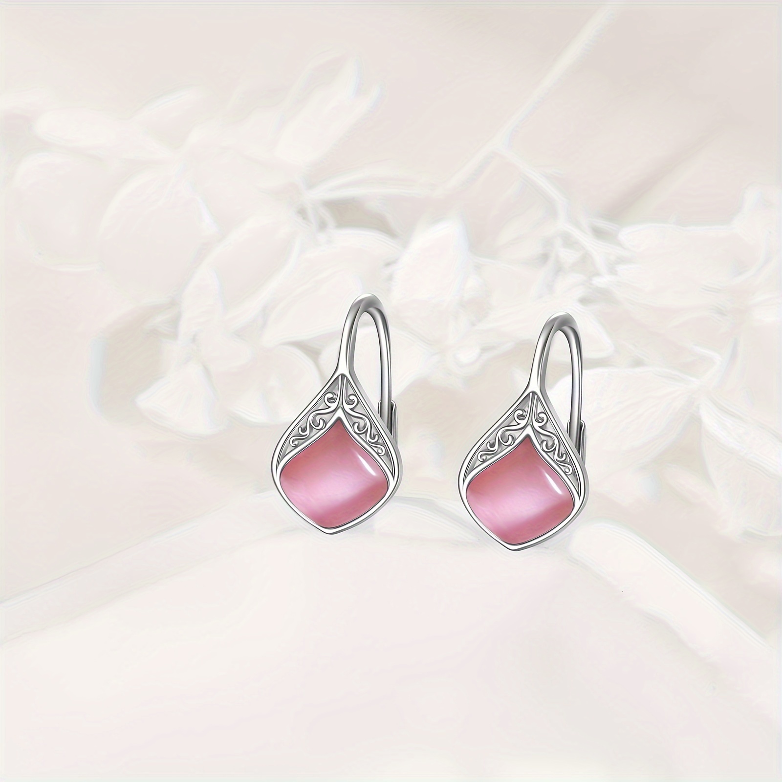 pink opal teardrop leverback earrings for women 925 sterling silvery pink opal dangle earrings jewelry for women sensitive ears   thanksgiving Product details 3