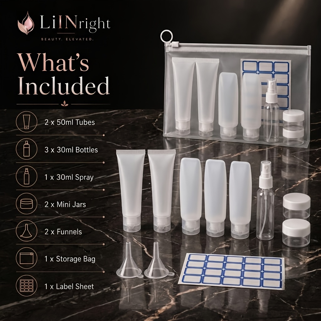 TEMU Tsa Approved Travel Bottles For Toiletries, 12pcs Leak-proof Refillable Containers With Labels And Funnels, Airplane Carry-on Travel Size Liquid