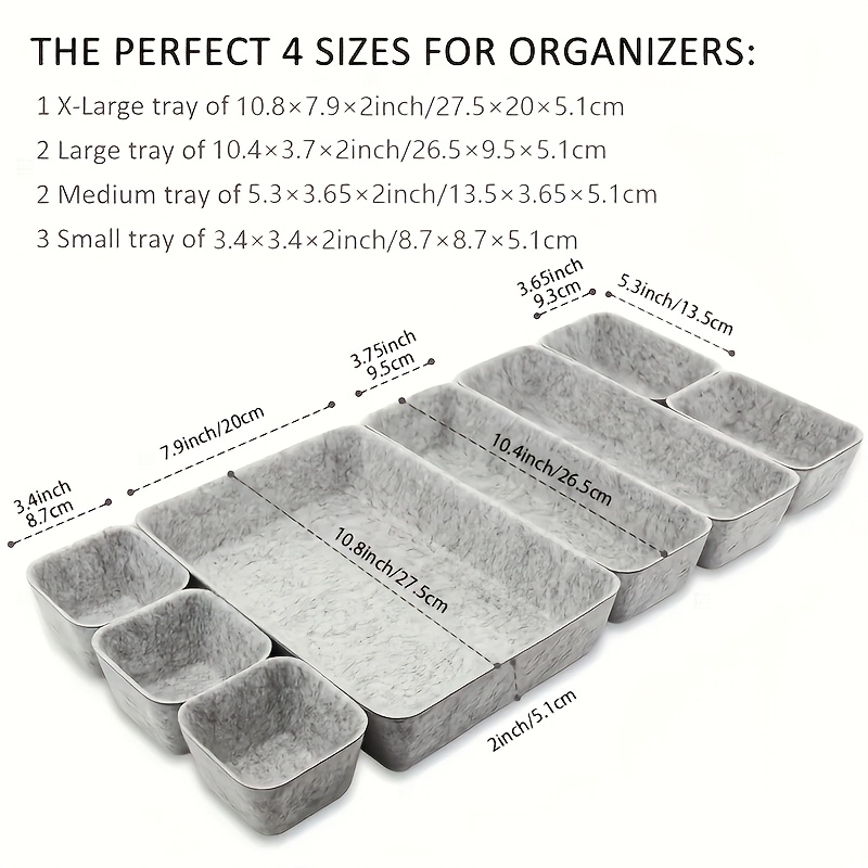 TEMU 8 piezas de organizadora para cajones, estrecha y poco profunda de fieltro multiusos, divisor de cajón plegable con portacuadros, ideal para hogar, dormitorio y sala