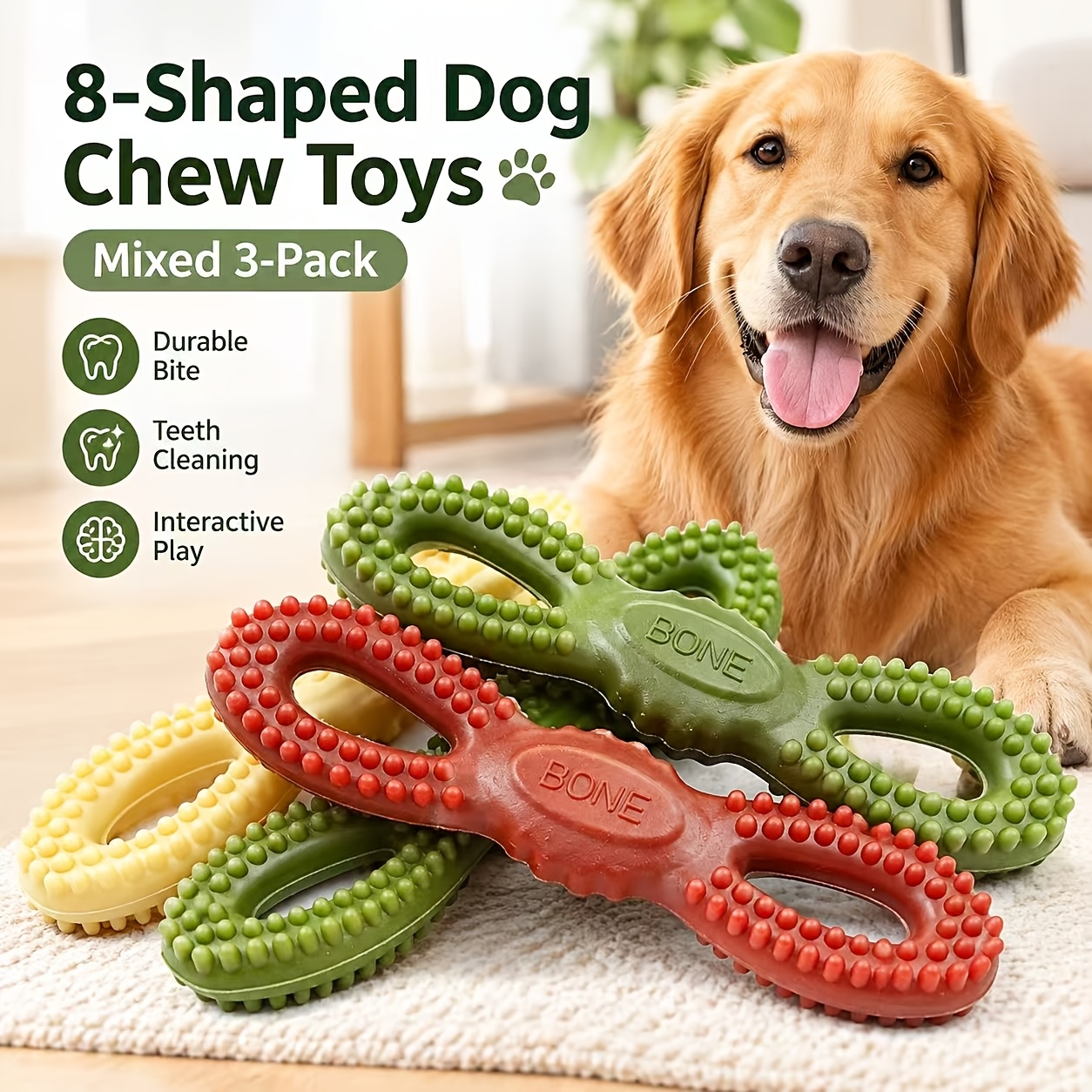 TEMU Nouveau jouet à mâcher pour chien de 8 lettres, lot de 3 pièces, jouets de soin dentaire à broyer, jouets de unique, résistants aux morsures,