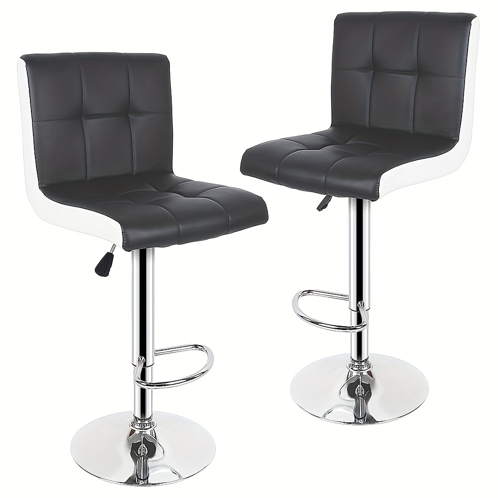2 Piece Bar Stool Faux Leather Bar Stool Upholstered Bar Chair Height Adjustable Swivel Bistro Stool Counter Stool Black White