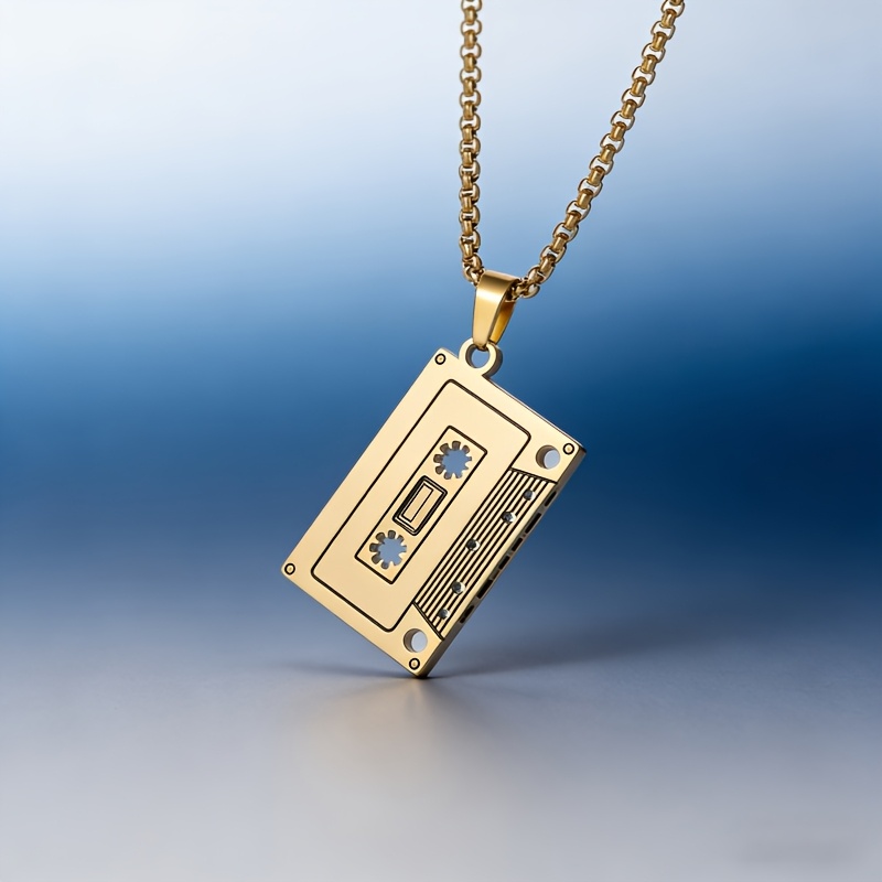 E-shop Nostalgische Kassetten-Halskette aus Edelstahl mit allergiefreien Lasergravuren, die nicht verblassen, Hip-Hop Trendy Cool Additions