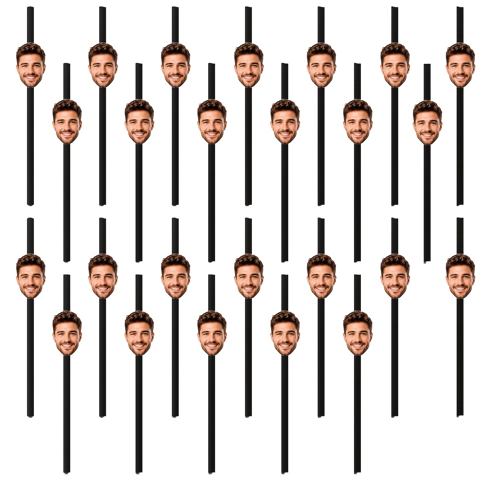 TEMU 25pcs Personalized Photo Straws - Custom Face Picture Paper Tubes Suitable For Party Decorations, Bachelorette Pranks, Birthday Party Supplies