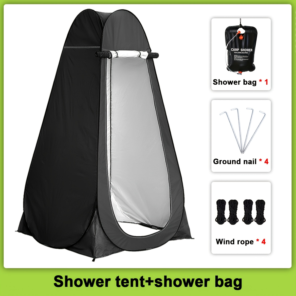 E-shop Outdoor-Sofort-Badezelt + 20L-Duschbeutel, tragbare Camp-Toilette ohne Montage, faltbares Heim-Badezelt, privates Campingzelt