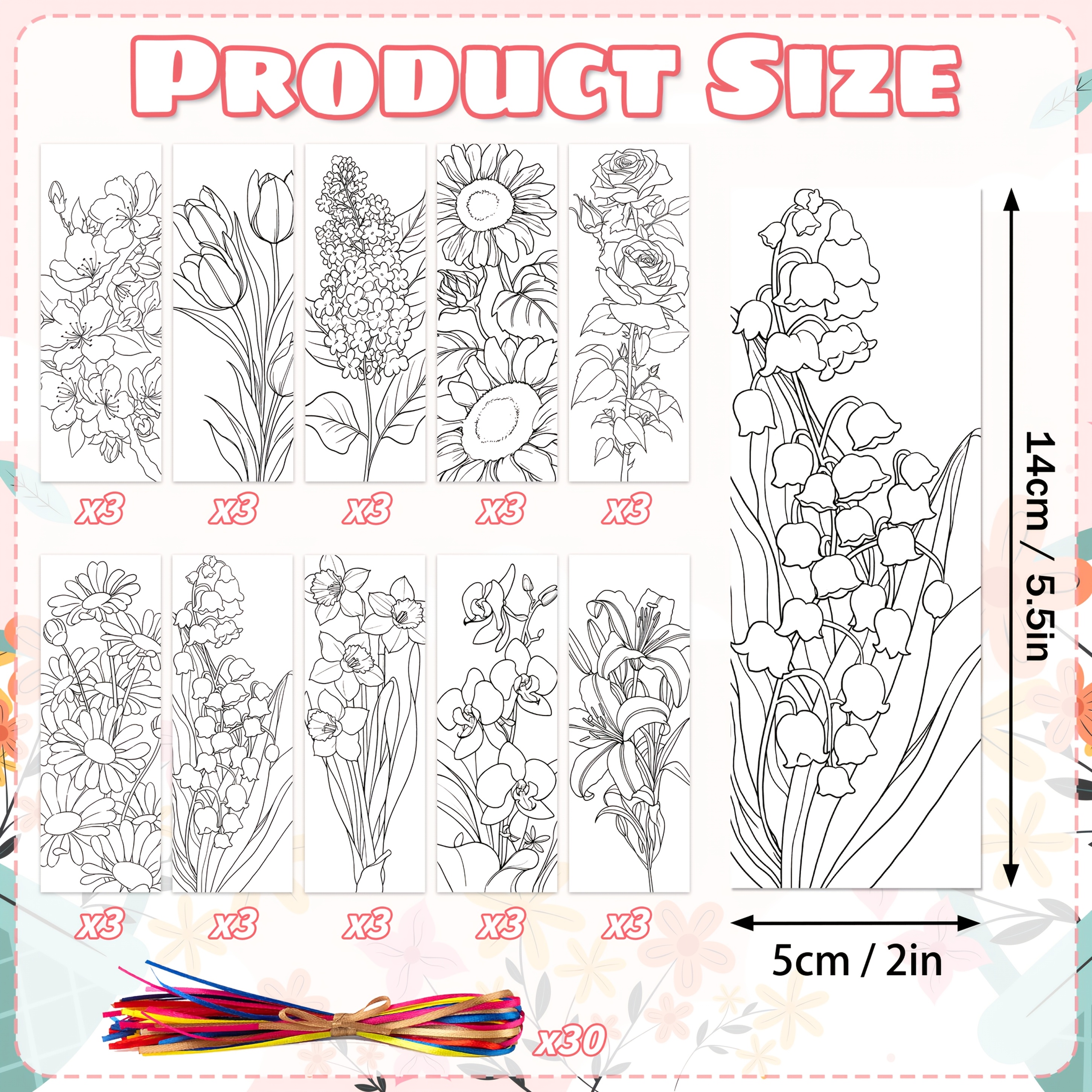 E-shop 30 Stück Farbige Blumen Lesezeichen 10 Stile Aquarell Lesezeichen zum Malen Karten Papier Aquarell Bunte Bastelset für Klassenzimmerprojekte