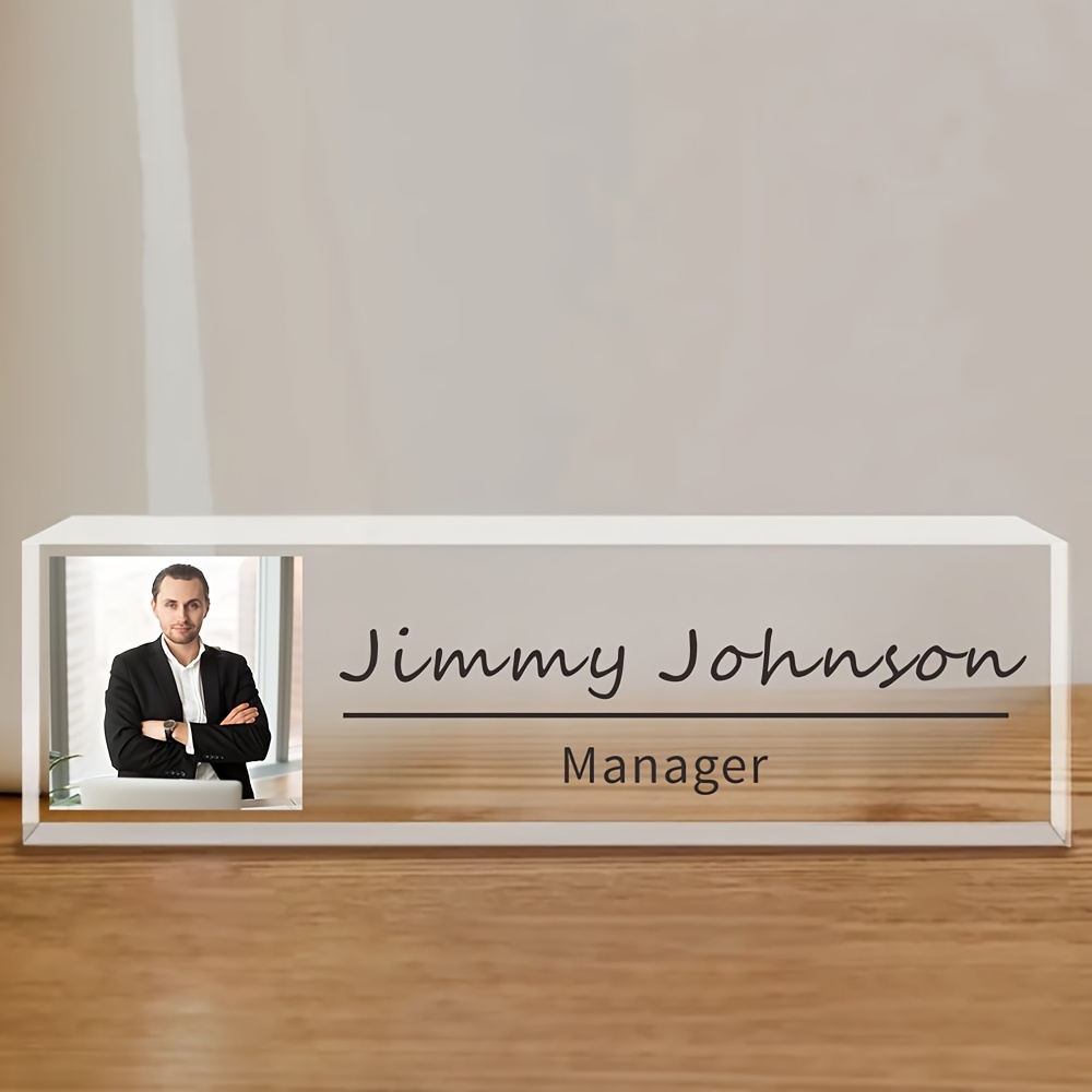 

2d Flat 1pc Personalized Custom Acrylic Desk Name Plate, &photo&name& - Personalized Office Decor Sign For / Or Company, 7.87x2.36inch,office Desktop Ornament Gift For Colleagues And