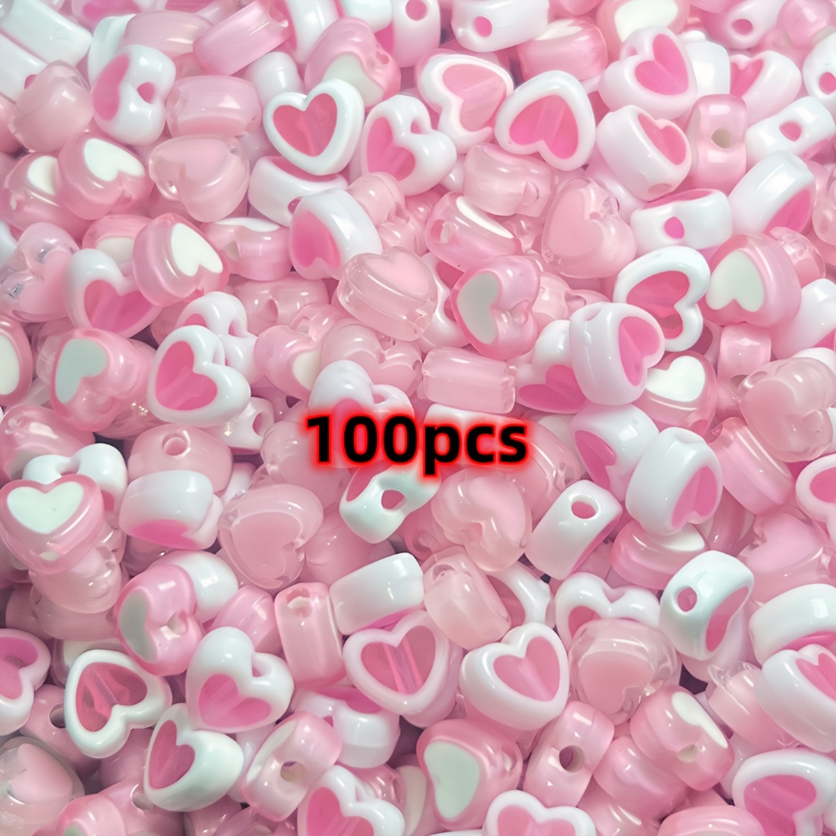 Image of 100pcs 8mm Heart-shaped Acrylic Beads For Making, Couple Bracelets And Necklaces, Valentine's Day Craft Supplies, Small Business Supplies, Handicrafts