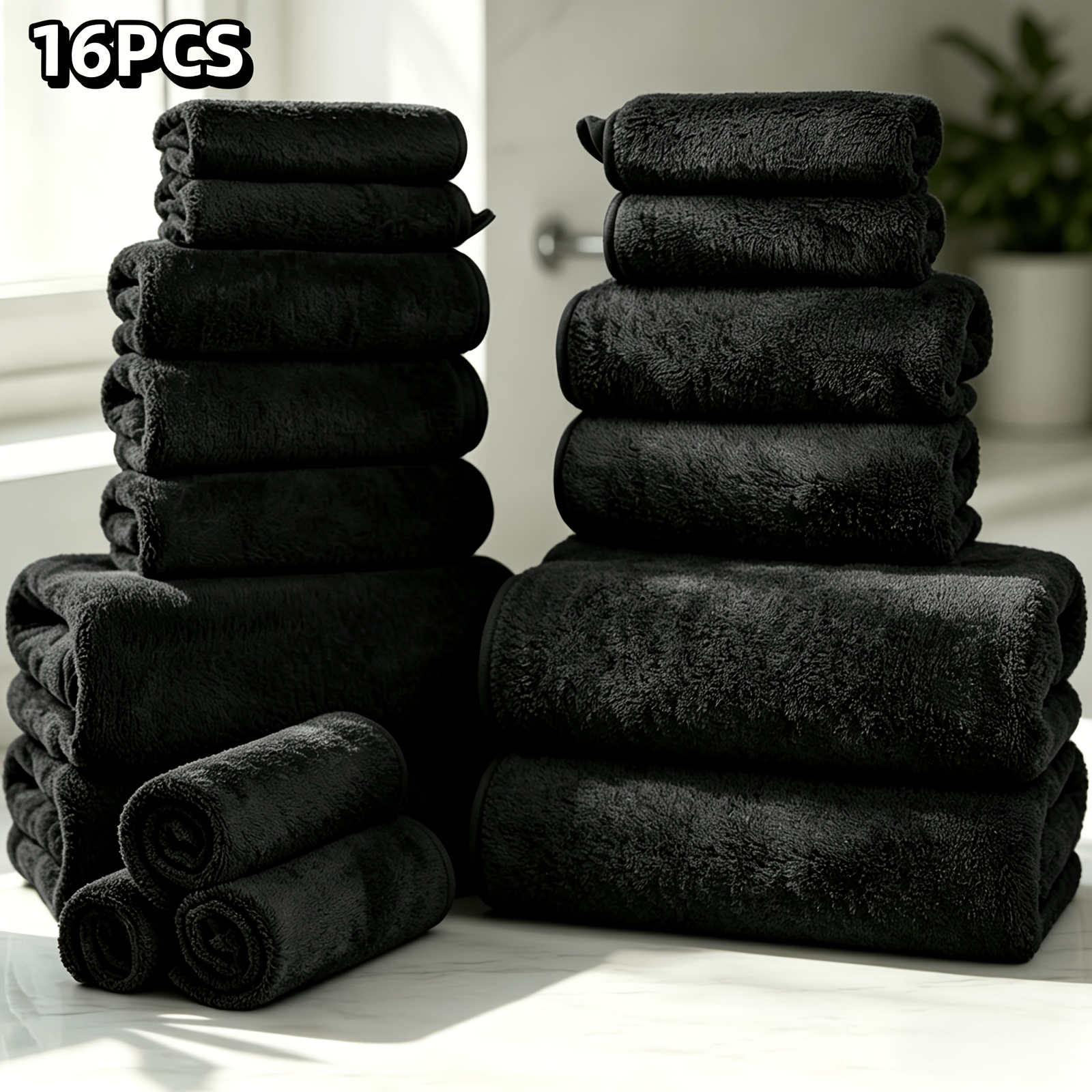 TEMU 16pcs Towel Set, Including 4 Bath Towels 6 Hand Towels And 6 Washcloths. Quick-drying, Absorbent, And Lightweight, Perfect For Home, Hotel, And