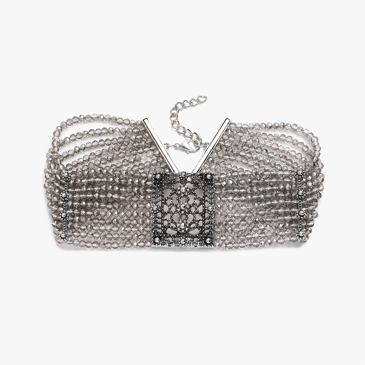 TEMU Collar gargantilla HelloDr para mujer, estilo cuentas cuadradas caladas - Elegante cadena -clavícula con cuentas texturizadas, adecuado para uso