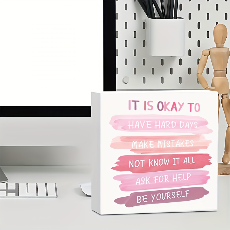 TEMU 1pc Panneau en PVC durable "IL EST OKAY DE". Convient pour bureau, chambre à coucher, 3.94 X 3.94 pouces/10 X 10 cm