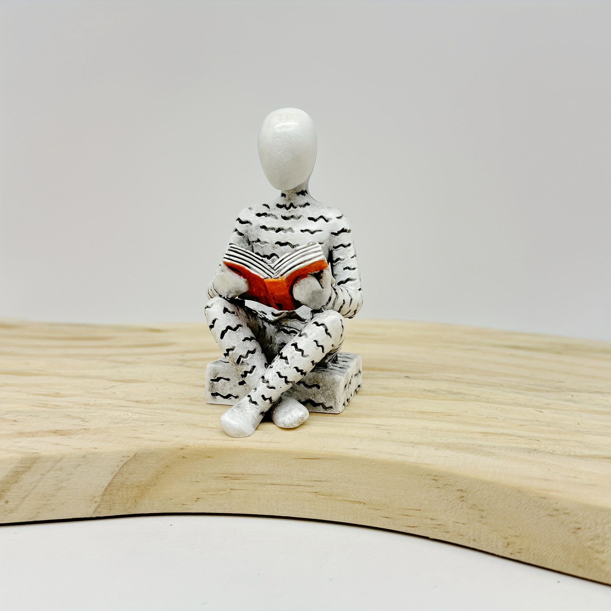 Image of 1pc Nordic Style Abstract Character Reading Small Person Home Decoration Resin Crafts Creative Bedroom Living Room Desktop Office Decoration 1pc Interesting Reading Small Person Decoration
