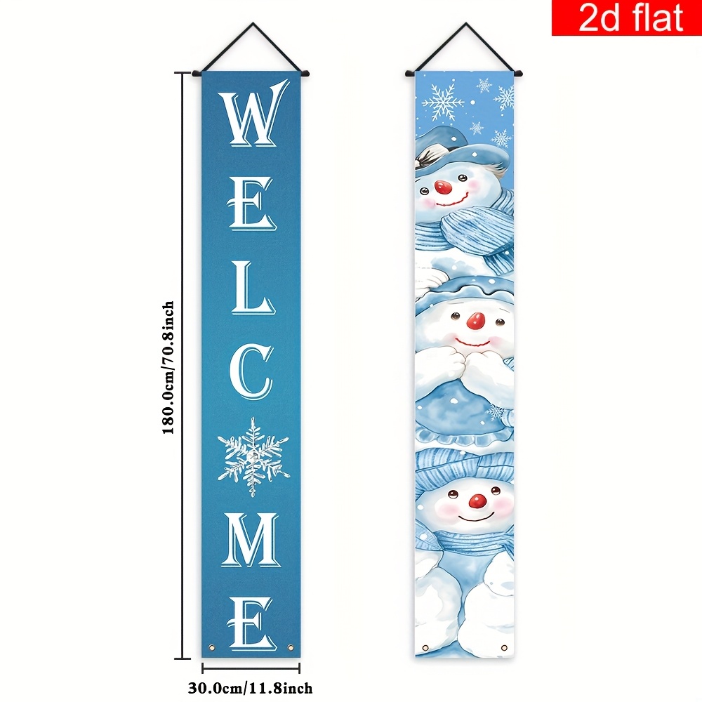 TEMU 2d Flat, 2d Flat - 2d Flat, 2d Flat - 2d Banner, 2pcs, Blue Christmas Snowman Garland Banner, Made Of Polyester, Suitable For Indoor And Outdoor