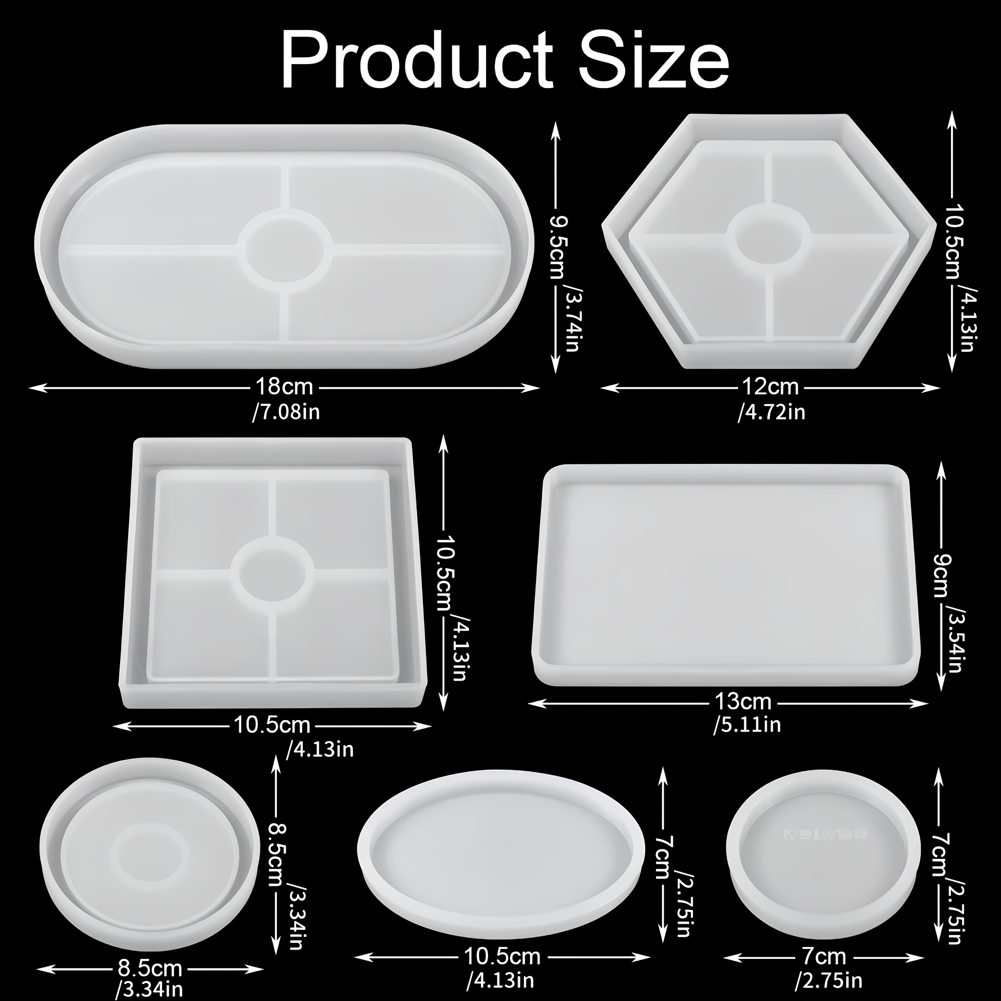 TEMU Ensemble de 7 moules en silicone pour plateau, moule pour plateau en plâtre, moule en silicone pour coulée de résine, fabrication de dessous de