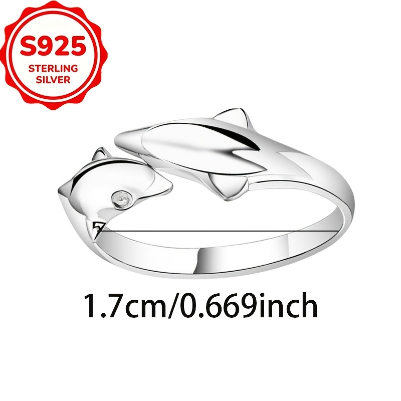 Women's S925 Silver Dolphin Open Ring, Elegant Versatile Accessory