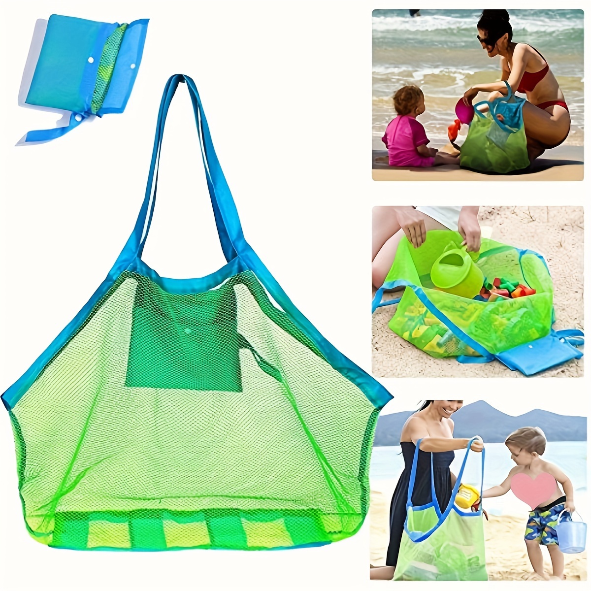 

Mesh Beach Bag, Oversized Beach Bag And Handbag, Backpack, Toy Towel, Sand For Holding Beach Toys, Toy Market, Grocery, Picnic, Handbag, Robin Blue