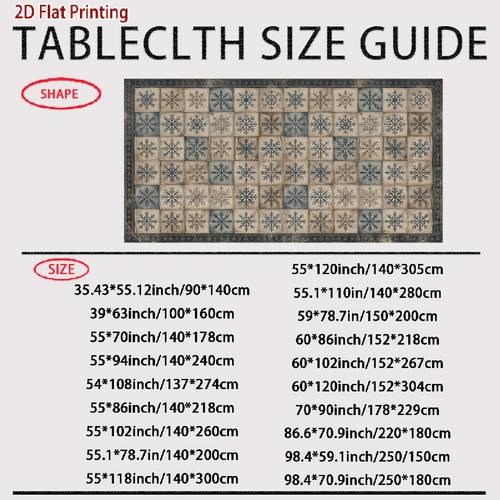 1pc 2d flat printing vintage checkered snowflake pattern printed rectangle round oval tablecloth suitable for indoor and outdoor daily use holidays birthdays weddings catering party decorations coffee tables dining tables