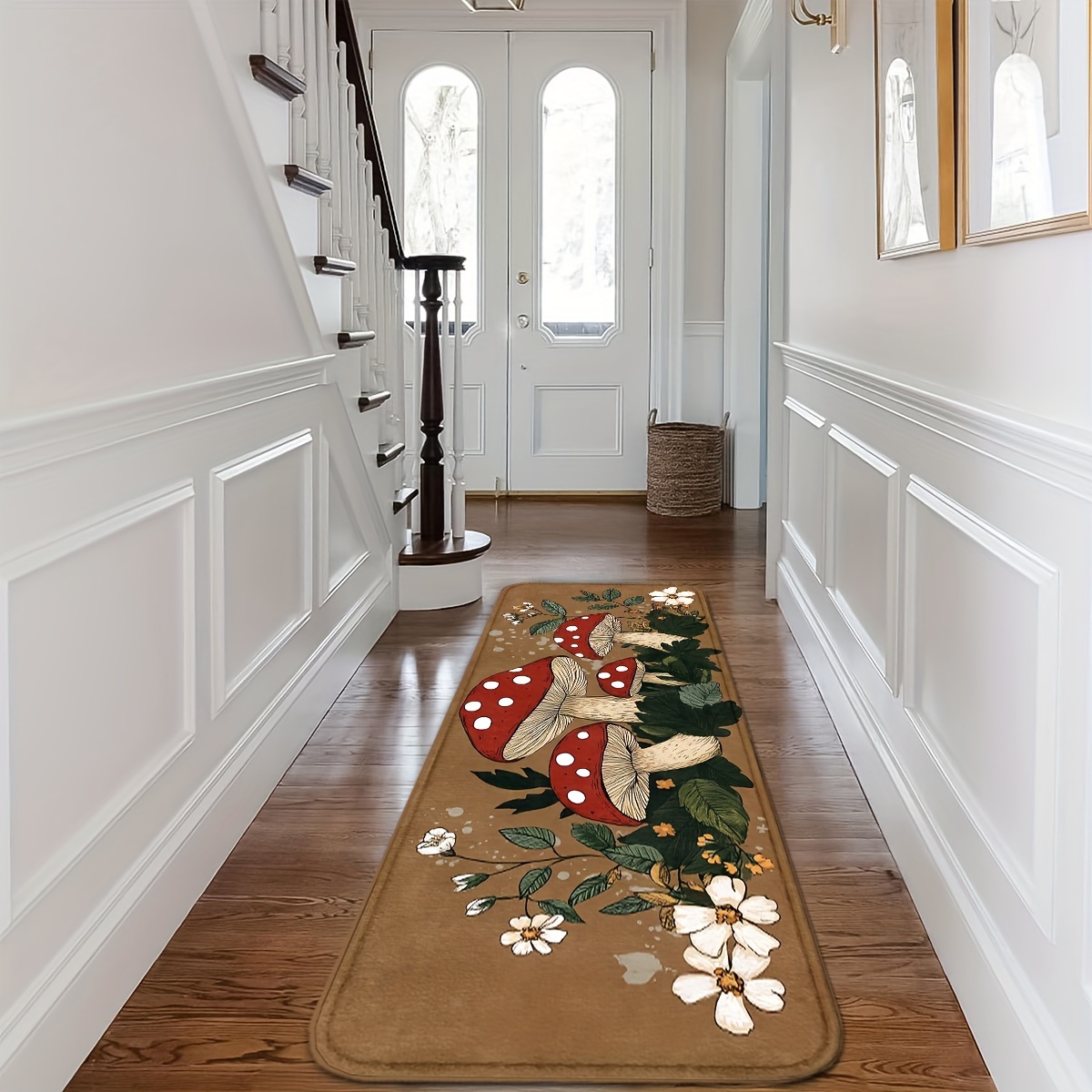 TEMU Spring Mushroom Pattern, Welcome, 1pc/2pcs Doormat, Suitable For Outdoor Entrances, , Kitchens, Laundry Rooms, Bedrooms, Christmas Gifts,
