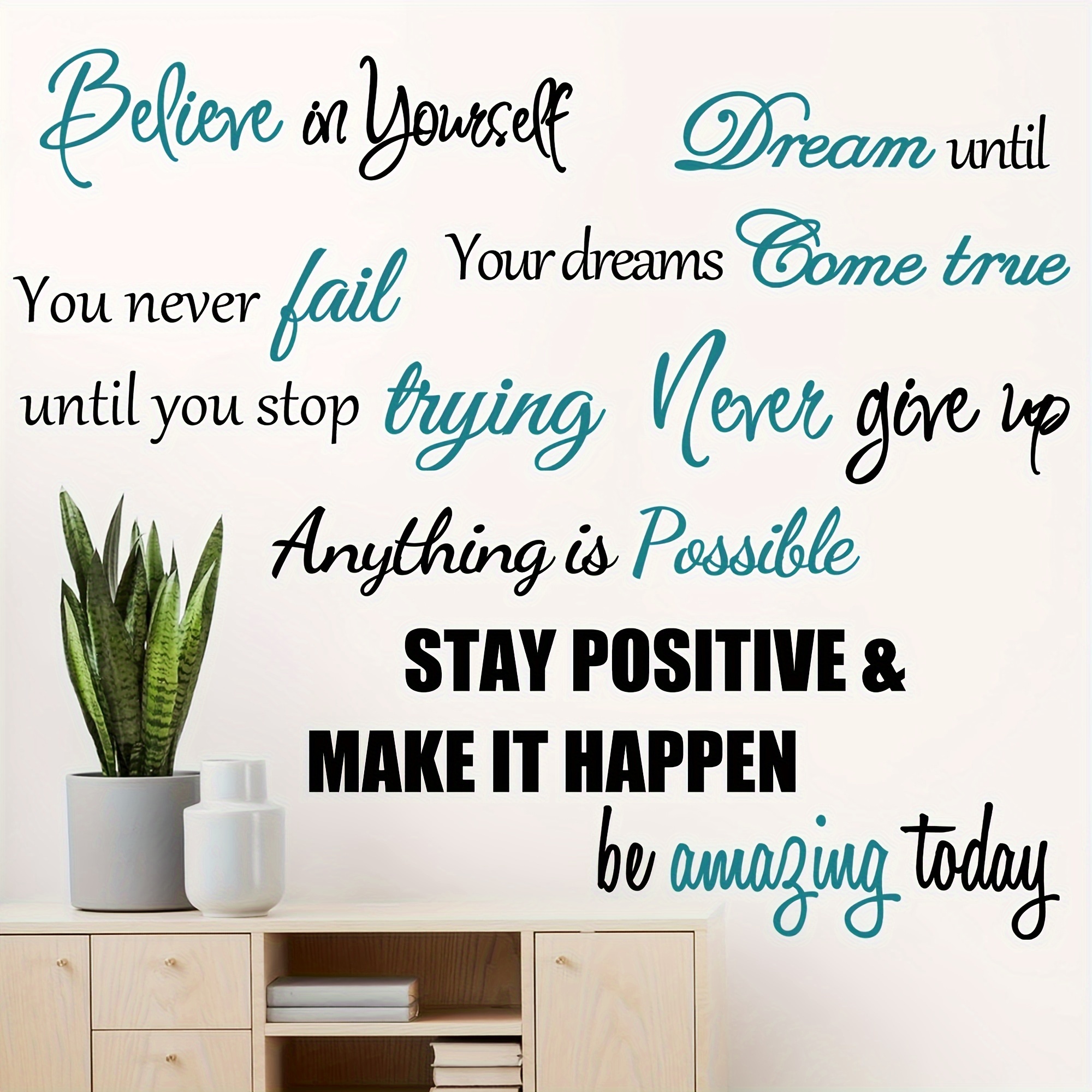 

Contemporary Vinyl Wall Decals With Inspirational Quotes, Graphic Motivational Phrases Stickers, Reusable Self-adhesive Word Art, Matte Finish For Office, Bedroom, Living Room Decor - 3 Pack