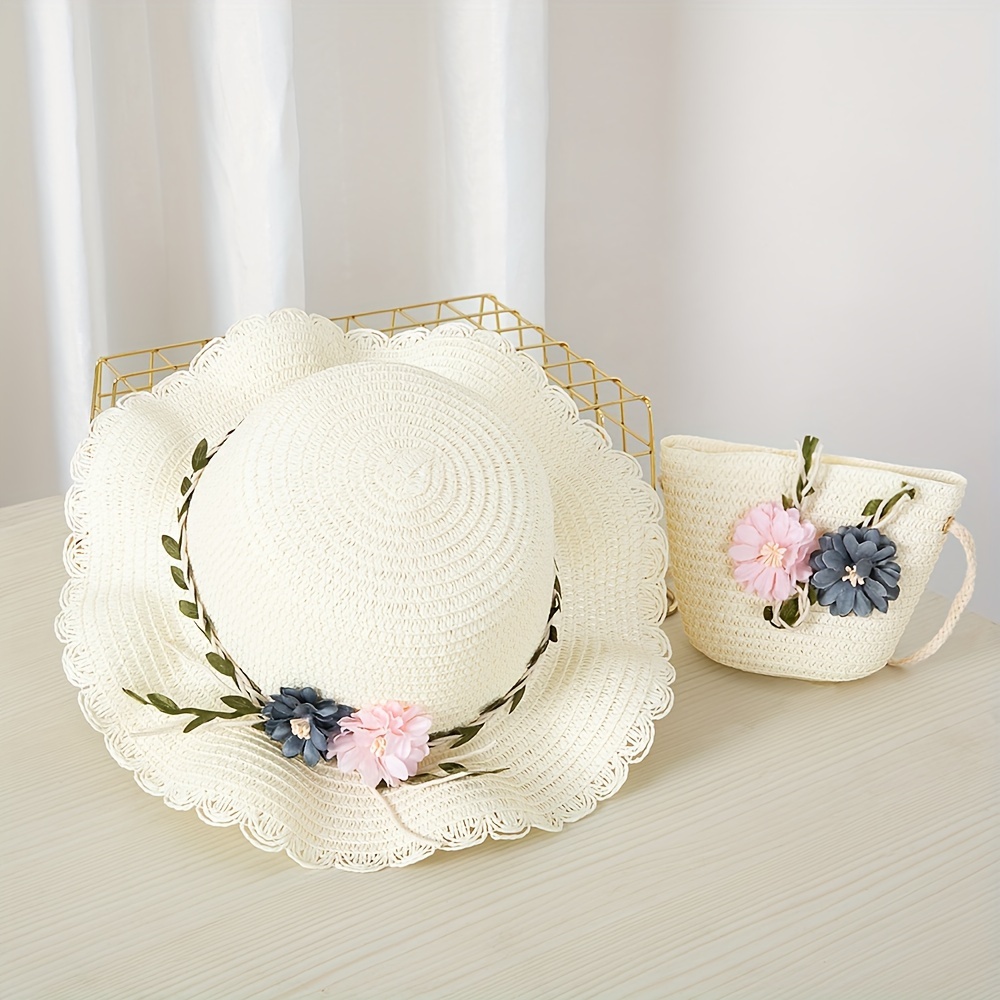 1 2pcs girls flower decoration lace trim straw hat sun hat  display picture 3