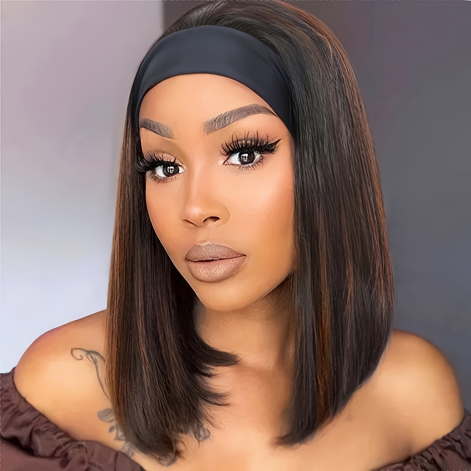 Image of Long Straight Headband Wigs For Women | Gorgeous Fluffy Synthetic Heat-resistant Wigs With Headband, Glueless Short Bob Style, , With Fake Scalp, High Temperature Fiber Material