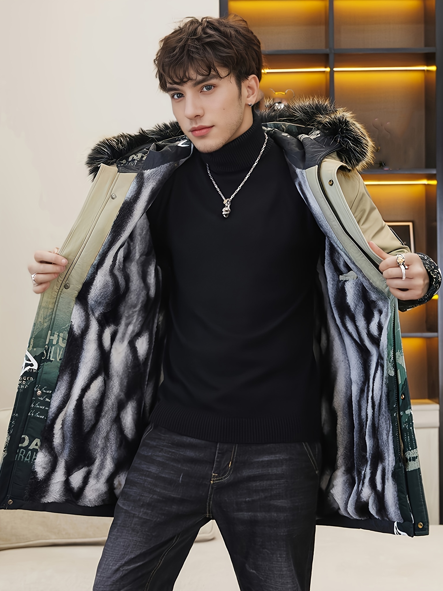 Men's Mid-Length Thickened Warm Jacket, Trendy Youth Style