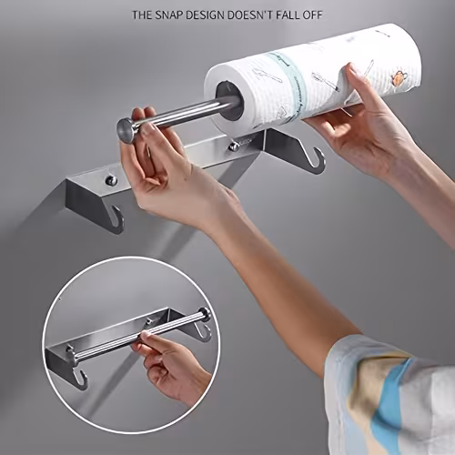 paper towel holder dual installation options for kitchen bathroom and bedroom durable and ideal for freshness storage and organization bathroom accessory sleek metallic aluminum Product details 2