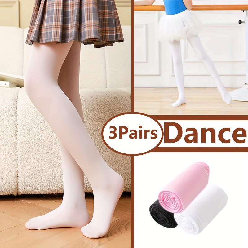 

3 Pairs Of Girl's Mesh Breathable Pantyhose Floret, Solid Comfy Thin & Elastic Leggings Pantyhose, Spring & Summer