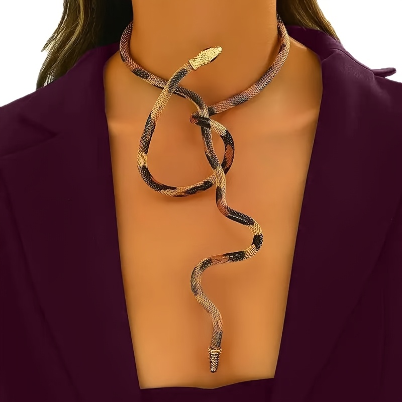 TEMU 1pc Snake Chain Necklace Vintage High-end Fashion Niche Ancient Method Western Style Women's Jewelry
