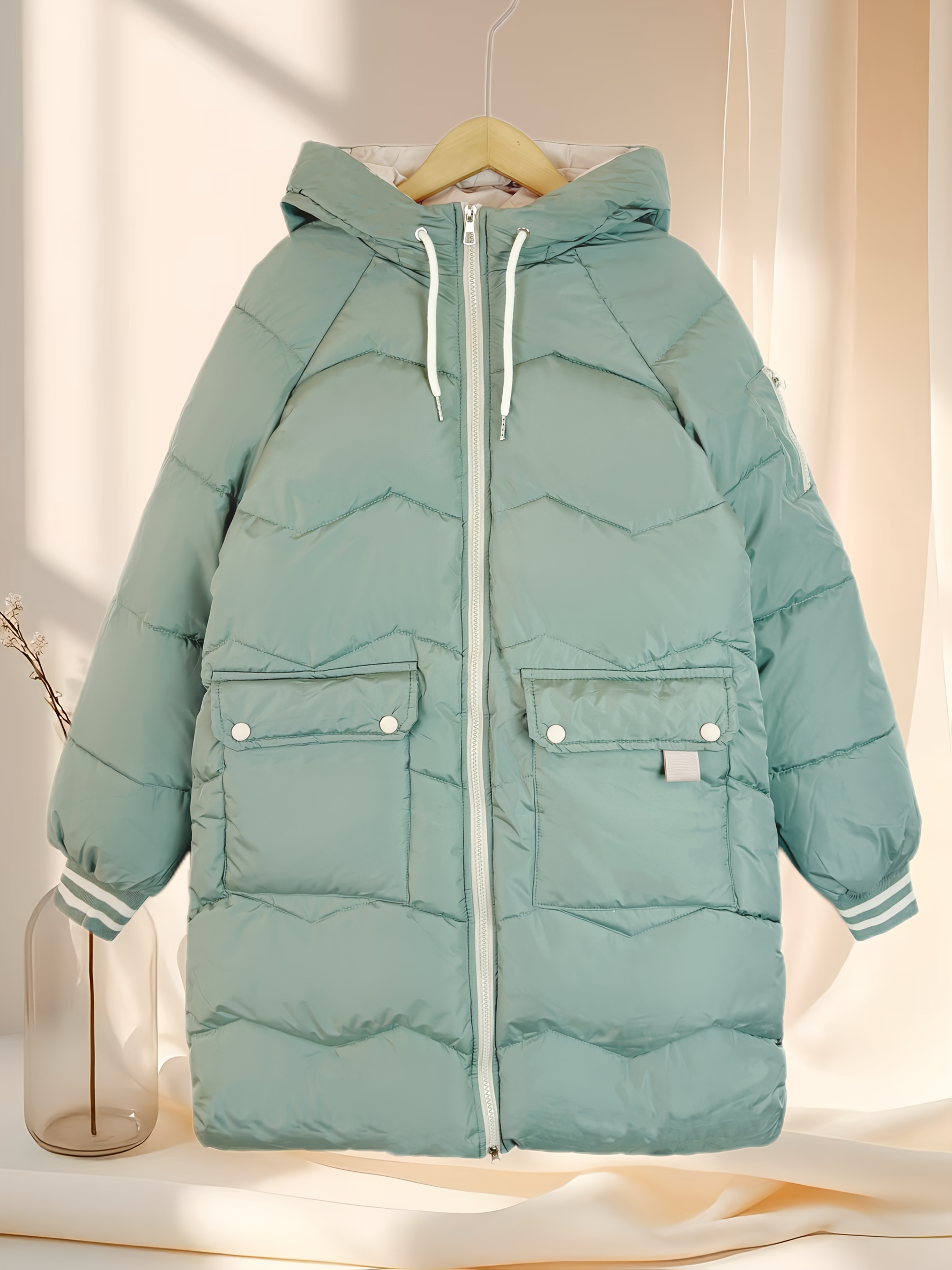 grüne steppjacke damen kapuze – winterdicke oversize jacke Temu