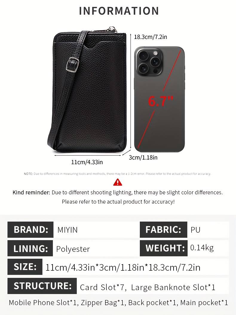 elegant black zipper wallet with adjustable strap lightweight multi compartment design for cards cash and phone ideal for everyday use everyday wallet minimalist wallet zippered closure details 2