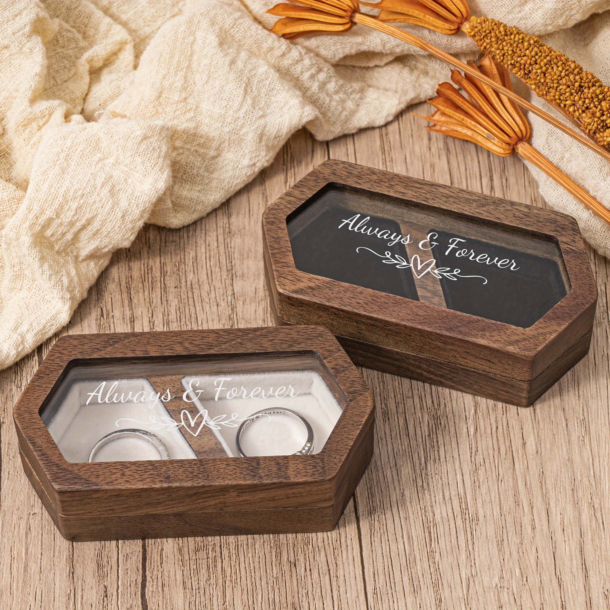 

Engraved Wooden Ring Box - Double Slot, Wedding & Proposal Rings | Romantic Gift For Wife