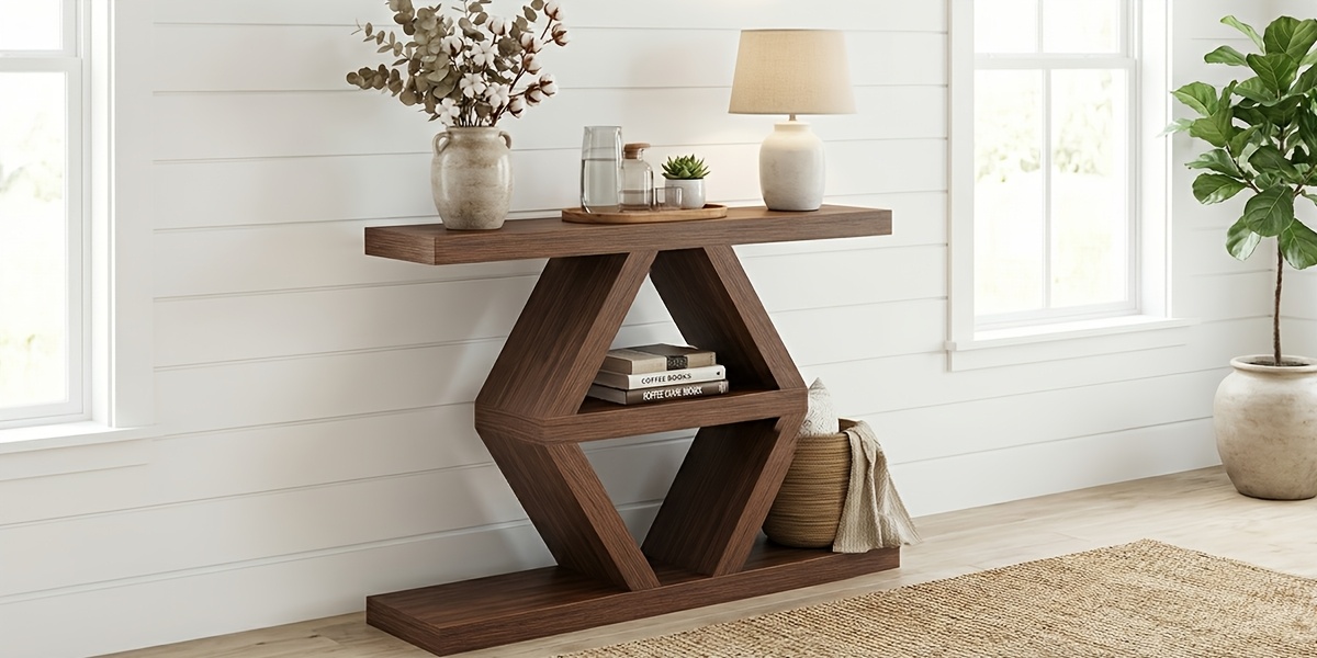 3 Tier Farmhouse Console Table for Entryway, Wooden Sofa Table Behind Couch with Storage Shelves, 39.4 Inch Narrow Rectangular Hallway Table, Rustic Foyer Table for Living Room Decor, Walnut End