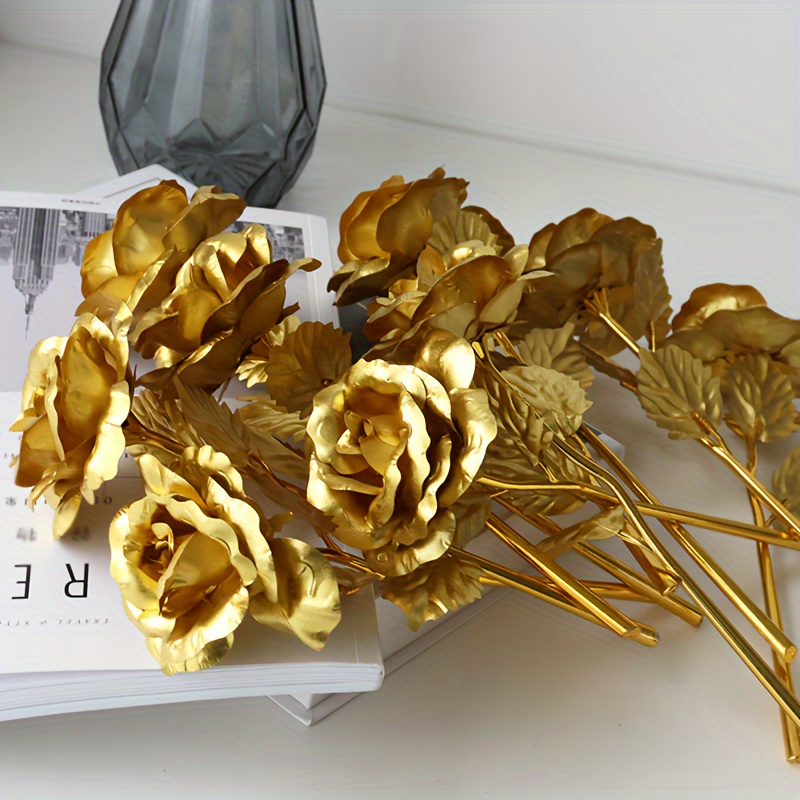 

10 Pack 24k Artificial Roses, Plastic Fake Flowers, Romantic Gift For Her On Valentine's Day, Anniversary, Birthday, Vase Filler And Holiday Decor