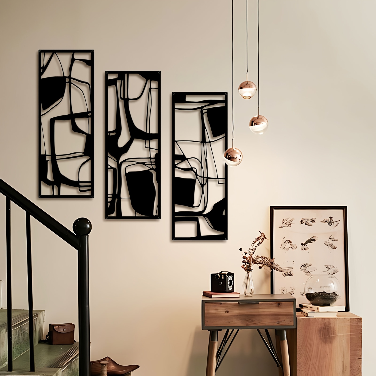 TEMU Set da 3 pezzi di da parete in metallo , con silhouette di cubetto di sciolto, decorazione minimalista in ferro, paraspruzzi per bar, da parete