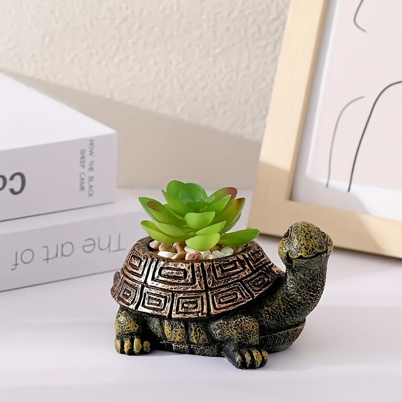 

1pc Succulent Plant Turtle Flower Pot Ornament, Cute Resin Crafts Animal Potted Decoration, Garden Decor