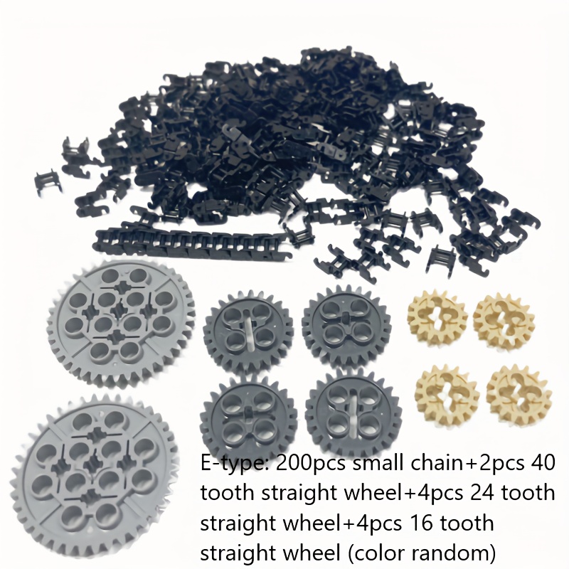 Image of 5 Types Of Chain Gear Sets Moc Technology Parts, Mechanical Gears, Building Blocks, Small Chains, Crawler Belts, Mixed Parts Package Compatible With Brands 3711 Random Color